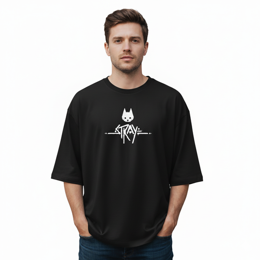 ഓവർസൈസ്ഡ് സ്ട്രേ ക്യാറ്റ് ഗ്രാഫിക് ടി-ഷർട്ട് (ഫ്രണ്ട് &amp; ബാക്ക് പ്രിന്റ്)